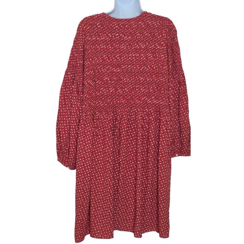 Madewell Challis Button Front Mini Dress Tiny Daisy Red Smocked XXL - Picture 4 of 8